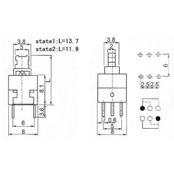 Tlačítkový spínač 8x8mm s aretací (2-pólový přepínací)
