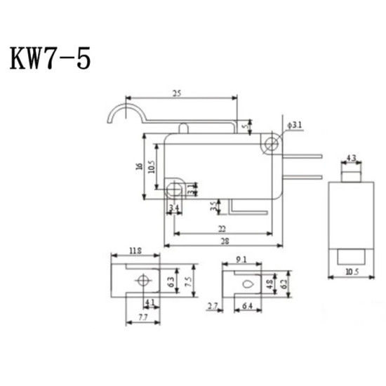 Koncový páčkový spínač KW7-5 (250V/16A)
