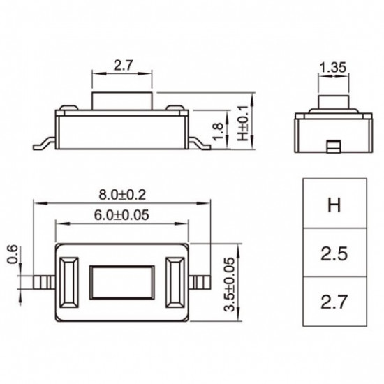 Mikrospínač SMD 3x6x2.5mm TS-B008