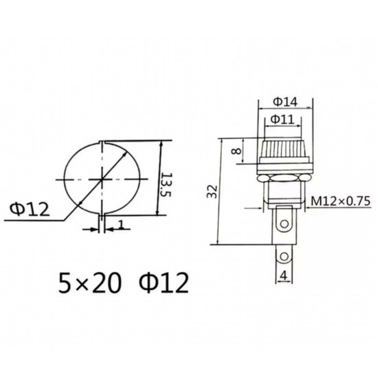 Držák pojistek 5x20mm do panelu černý