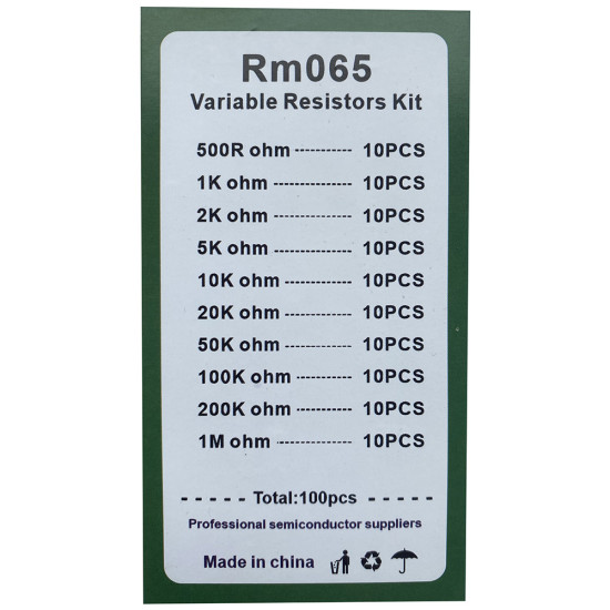 Sada 100ks uhlíkových trimrů RM065 (10 hodnot 500R-1M)