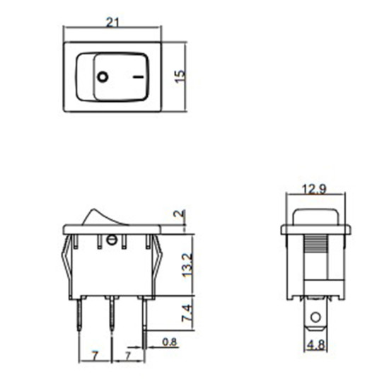 Kolébkový spínač MR1-118 červený (250V/6A)