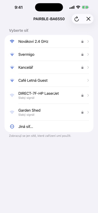 Pairble: výběr Wi-Fi sítě